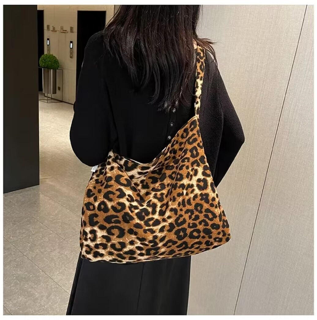 Women's Floral One-shoulder Canvas Leopard-print Shoulder Bag