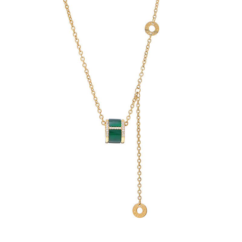 Cat's Eye Stone Tassel Titanium Steel Necklace
