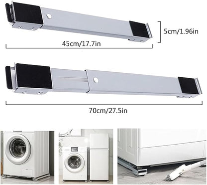 Adjustable Washing Machine Dolly 2Pcs Grey, Extendable Furniture Roller Stand with Brake Wheels, Heavy Duty Mobile Base for Fridge Dryer Dishwasher up to 300KG
