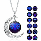 12 Constellation Zodiac Sign Moon Glass Necklace