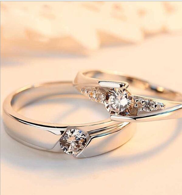 Simulation Diamond Ring Couple Rings A Pair of Live 925 Silver Men and Women Marriage Rings