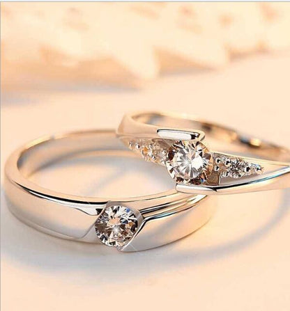 Simulation Diamond Ring Couple Rings A Pair of Live 925 Silver Men and Women Marriage Rings