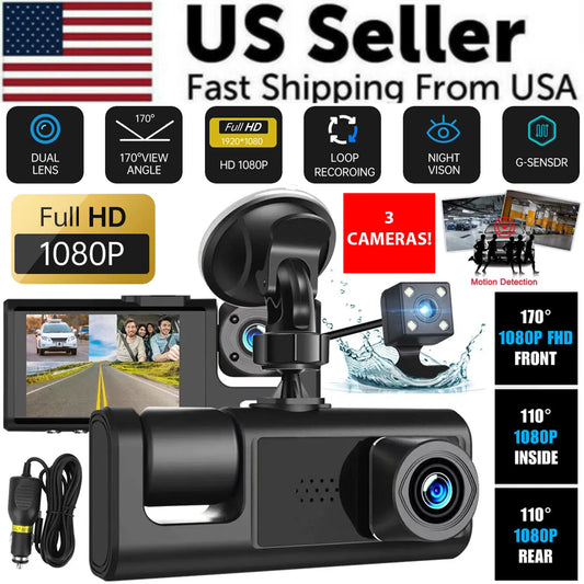Car Dual Lens Dash Cam HD 1080P Front & Rear Inside Video Recorder with G-Sensor - Dash Video Cameras | Buy Online in UK
