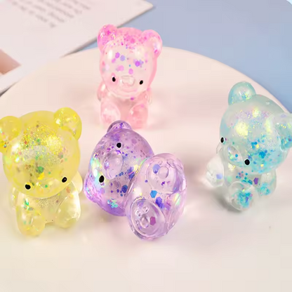 3pcs Glitter Gummy Bear Fidget Toy Squishy Stress Relief Squeeze