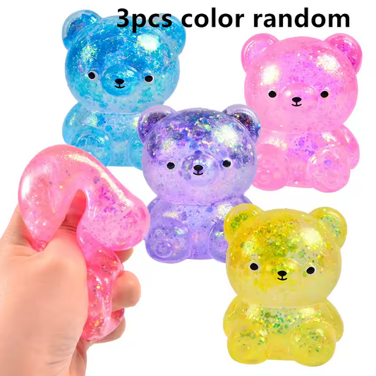 3pcs Glitter Gummy Bear Fidget Toy Squishy Stress Relief Squeeze