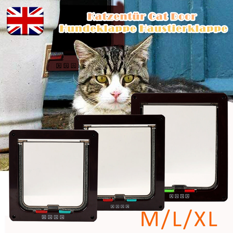 Pet Door Locking Small Medium Large Dog Cat Flap Magnetic White Frame 4 Way - Door-Mounted Doors | Buy Online in UK