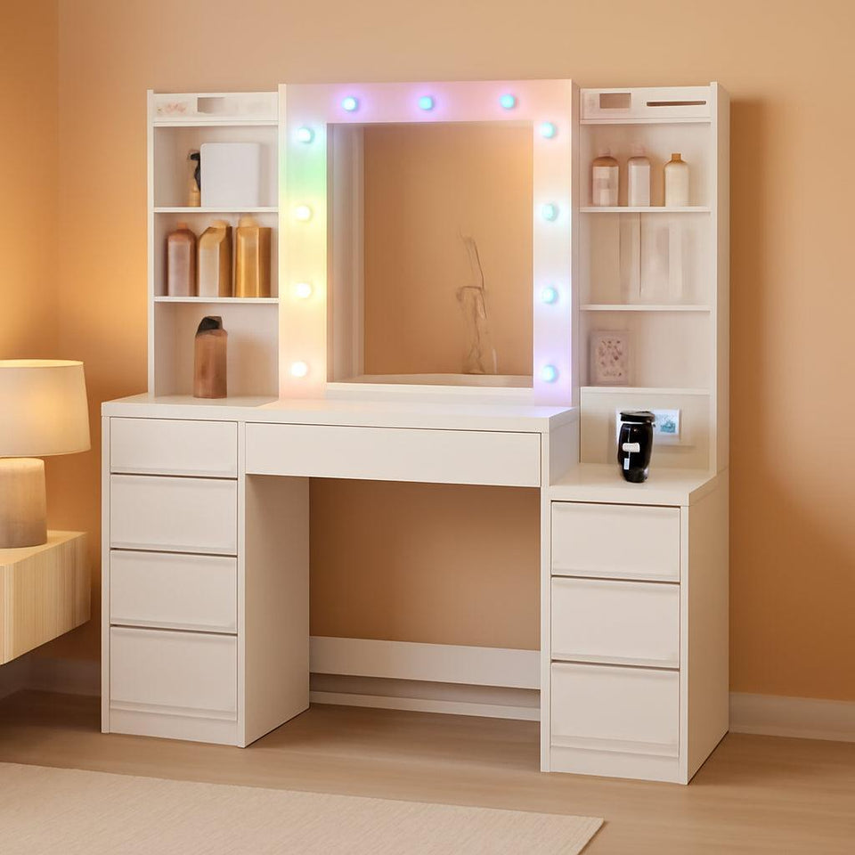 White 47 Inch Vanity Desk Multicolor RGB LED Lighting-0