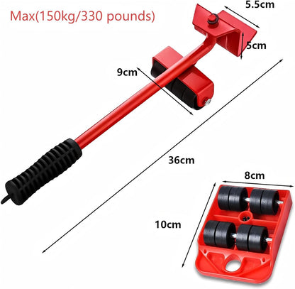 5PCS Furniture Movers Heavy Duty Lifter Tools Sliders Wheels Roller Set with Crowbar 150 kg/330 lb Capacity for Furniture,Refrigerator, Sofa, Cabinet