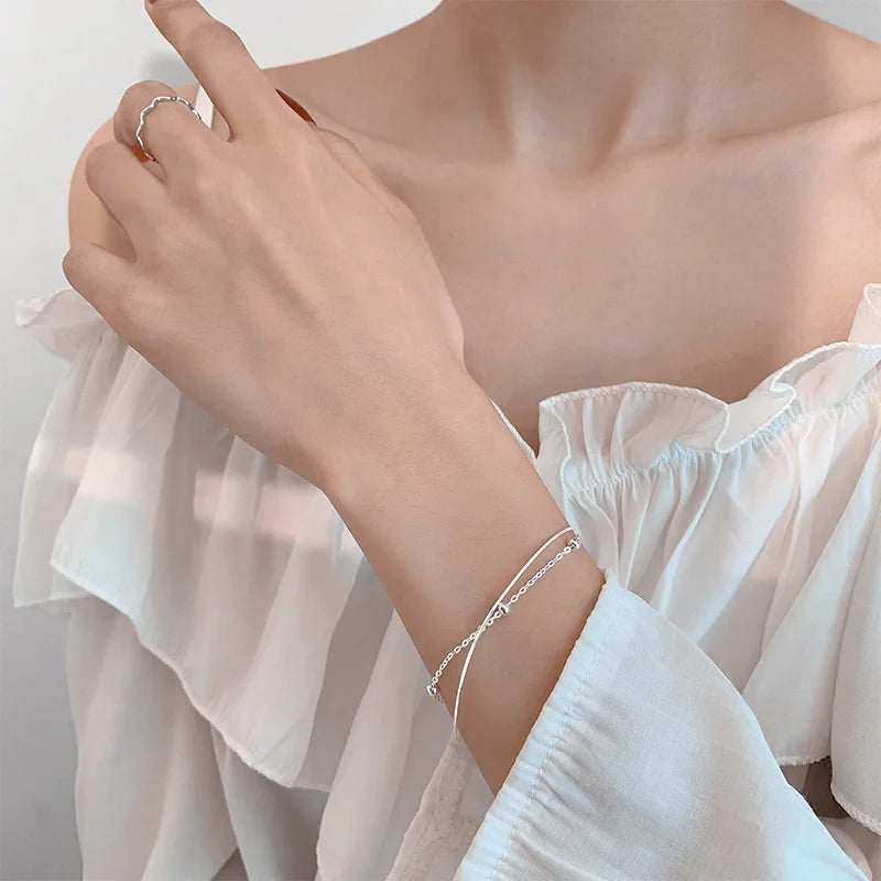 925 Silver Double-Layer Snake Chain Bracelet - Bracelets | Buy Online in UK