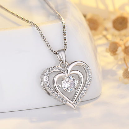 Heart Shaped Pendant Necklace with Moving Charm – Romantic Love Jewelry for Women