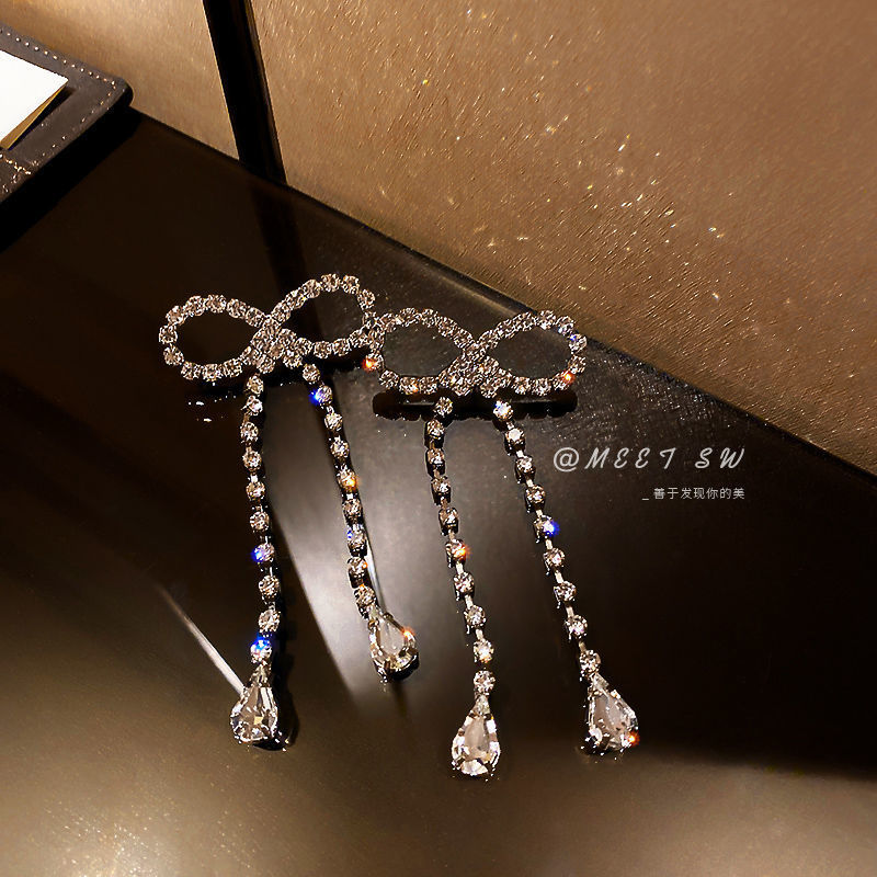 Zircon Square Bow Necklace Earring Set