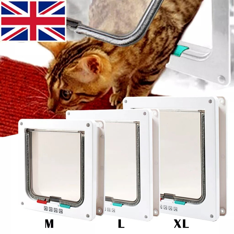 Pet Door Locking Small Medium Large Dog Cat Flap Magnetic White Frame 4 Way--21x20x6 - Door-Mounted Doors | Buy Online in UK