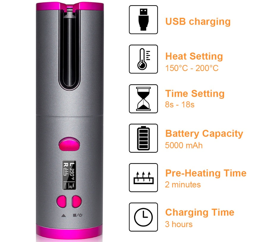 USB Wireless Curling Iron – Multifunctional Charging Curler for Effortless Curls - Curling Irons | Buy Online in UK