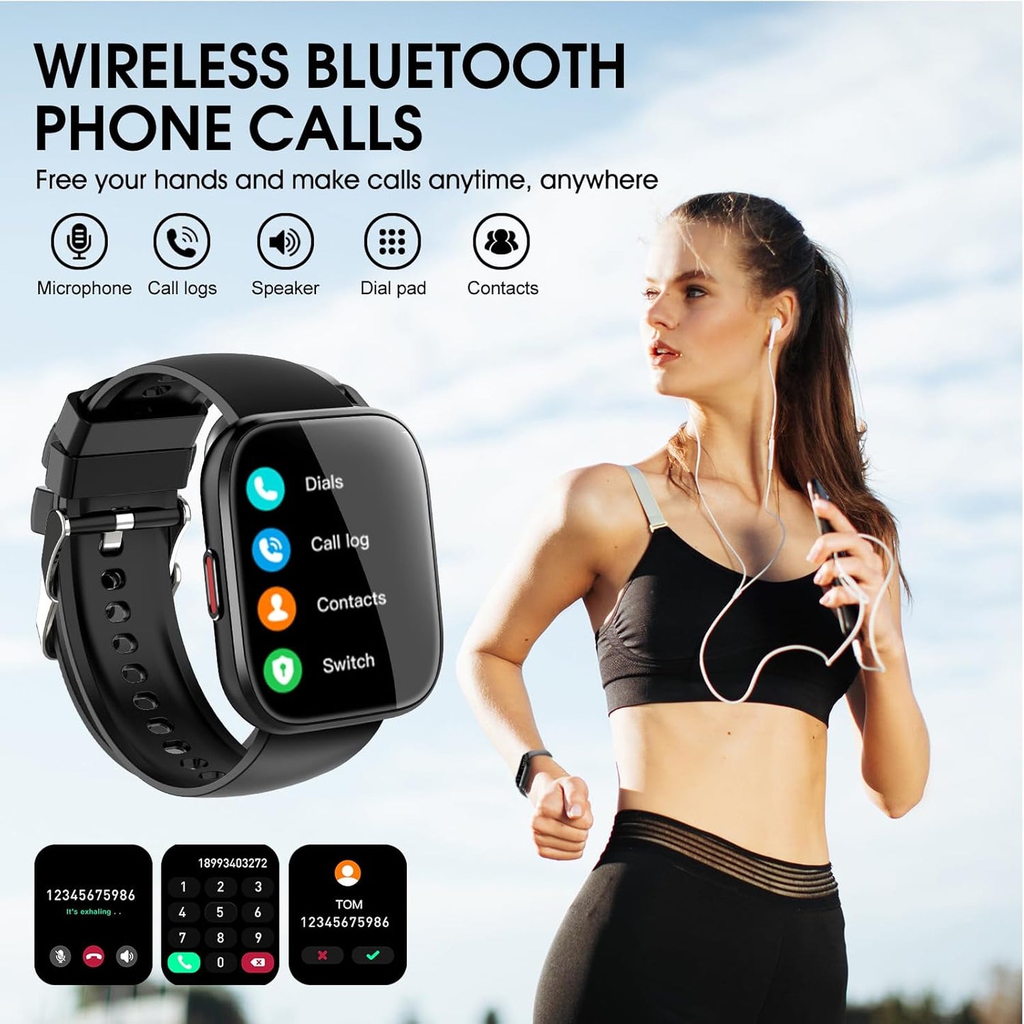 Smartwatch Men Women Fitness Tracker 112 Sports Modes Sleep Monitor Watch Black