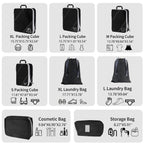 SINZUX 6 PCS Compression Packing Cubes, Black Extensible Ultralight Packing Cubes for Suitcases, Suitcase Organiser Bags Set, Travel Cubes Organiser Bags for Backpack Luggage