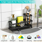 TidyTrove Kitchen Sink Caddy - Sink Tidy Organizer with Removable Sponge Holder Brush Holder, Self-Draining Tray for Countertop Kitchen Storage Organisation (Black)