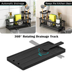 TidyTrove Kitchen Sink Caddy - Sink Tidy Organizer with Removable Sponge Holder Brush Holder, Self-Draining Tray for Countertop Kitchen Storage Organisation (Black)