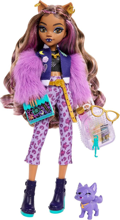 Monster High Clawdeen Wolf Doll with Pet Dog Crescent and Accessories like Backpack, Planner, Snacks and More, HRP65