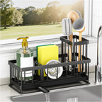 TidyTrove Kitchen Sink Caddy - Sink Tidy Organizer with Removable Sponge Holder Brush Holder, Self-Draining Tray for Countertop Kitchen Storage Organisation (Black)