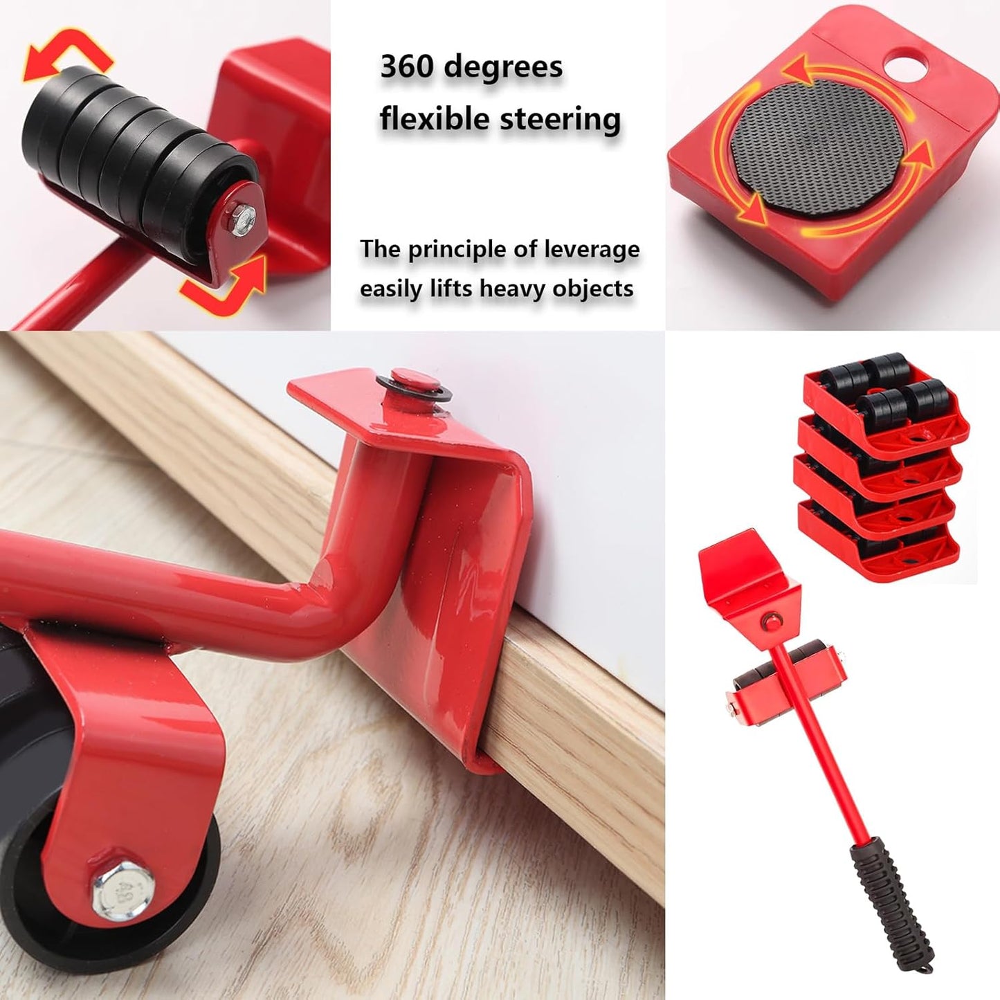 5PCS Furniture Movers Heavy Duty Lifter Tools Sliders Wheels Roller Set with Crowbar 150 kg/330 lb Capacity for Furniture,Refrigerator, Sofa, Cabinet