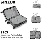 SINZUX 6 PCS Compression Packing Cubes, Black Extensible Ultralight Packing Cubes for Suitcases, Suitcase Organiser Bags Set, Travel Cubes Organiser Bags for Backpack Luggage