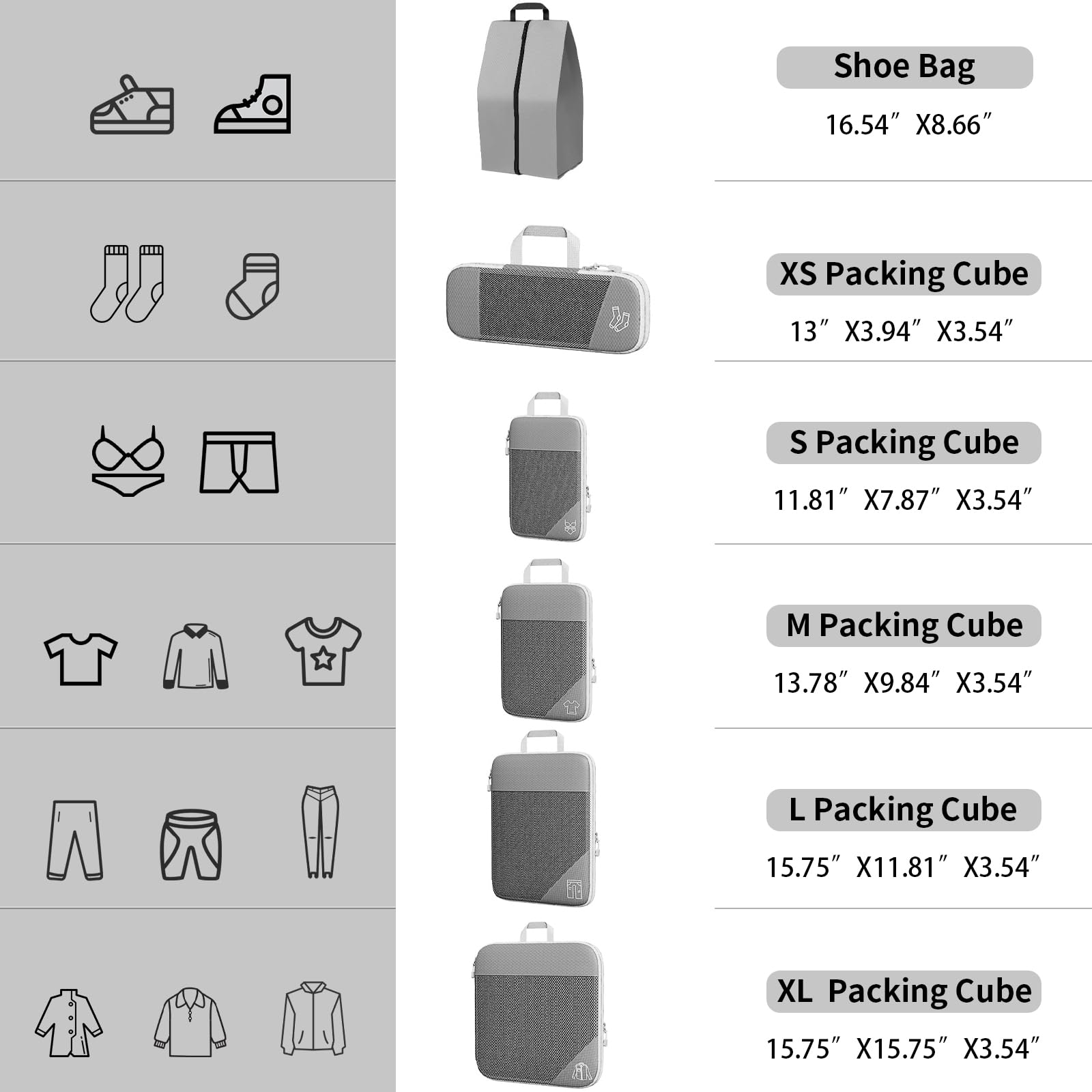 SINZUX 6 PCS Compression Packing Cubes, Black Extensible Ultralight Packing Cubes for Suitcases, Suitcase Organiser Bags Set, Travel Cubes Organiser Bags for Backpack Luggage