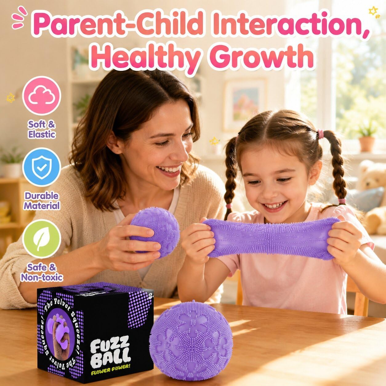 Fuzz Ball Fidget Stress Toy, Squishies Stress Balls, Fuzzball Sensory Ball with Spiky Texture, Squishy Fidget Toys, Adults Anxiety Relief Toys, Portable Fidget Toy for Office, School, Home(purple)