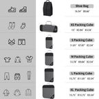 SINZUX 6 PCS Compression Packing Cubes, Black Extensible Ultralight Packing Cubes for Suitcases, Suitcase Organiser Bags Set, Travel Cubes Organiser Bags for Backpack Luggage