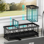 TidyTrove Kitchen Sink Caddy - Sink Tidy Organizer with Removable Sponge Holder Brush Holder, Self-Draining Tray for Countertop Kitchen Storage Organisation (Black)