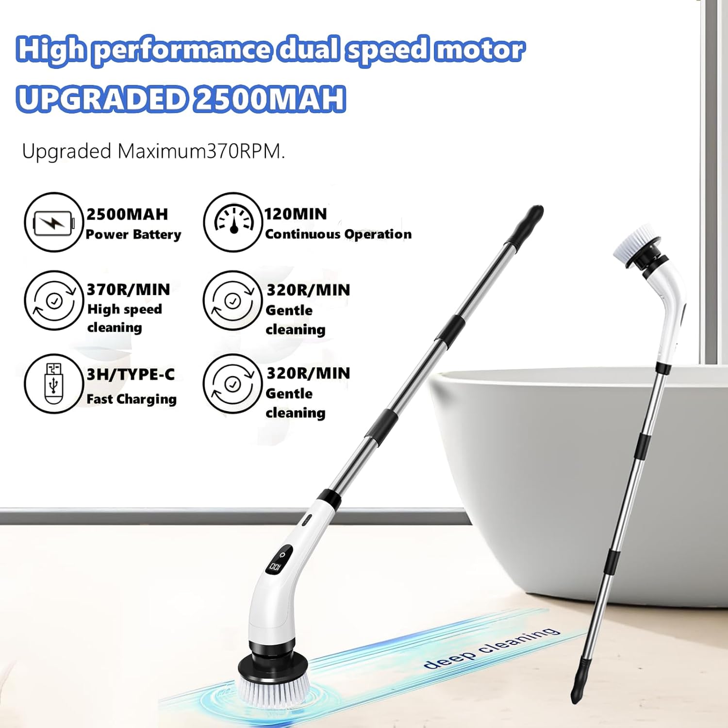 Cordless Electric Spin Scrubber with 8 Brush Heads