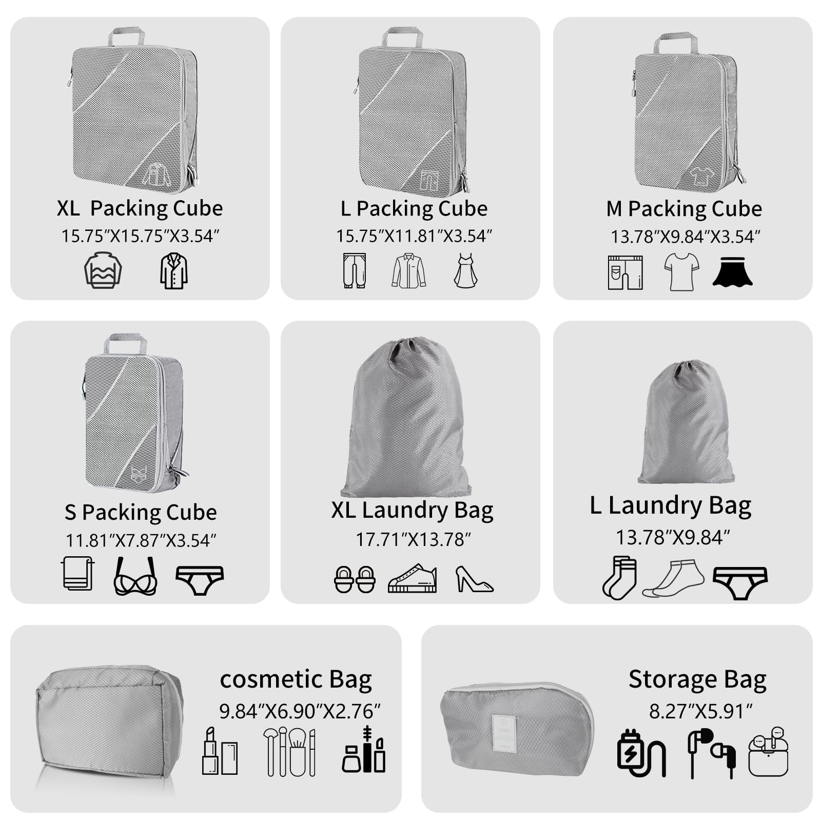 SINZUX 6 PCS Compression Packing Cubes, Black Extensible Ultralight Packing Cubes for Suitcases, Suitcase Organiser Bags Set, Travel Cubes Organiser Bags for Backpack Luggage