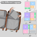 SINZUX 6 PCS Compression Packing Cubes, Black Extensible Ultralight Packing Cubes for Suitcases, Suitcase Organiser Bags Set, Travel Cubes Organiser Bags for Backpack Luggage