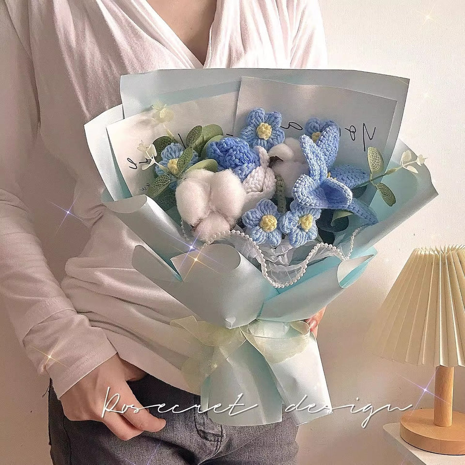 Rose and tulip knitted bouquet - Artificial Flowering Plants | Buy Online in UK