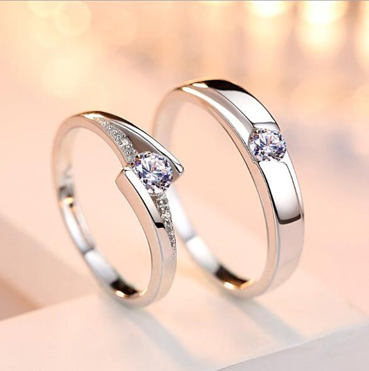 Simulation Diamond Ring Couple Rings A Pair of Live 925 Silver Men and Women Marriage Rings