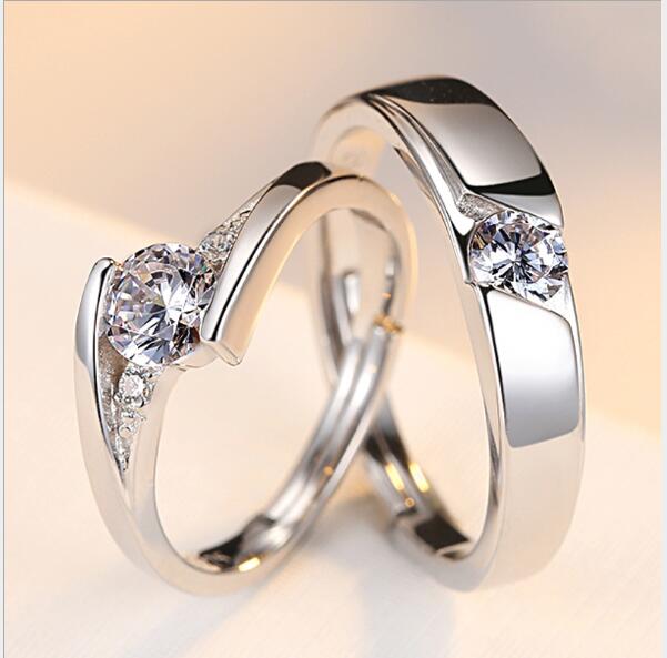 Simulation Diamond Ring Couple Rings A Pair of Live 925 Silver Men and Women Marriage Rings