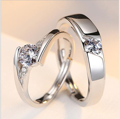 Simulation Diamond Ring Couple Rings A Pair of Live 925 Silver Men and Women Marriage Rings