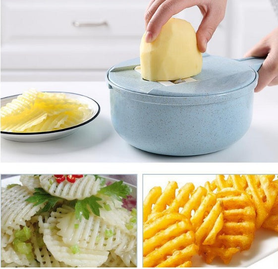 8‑in‑1 Mandoline Slicer – Multifunction Vegetable Cutter, Grater & Potato Peeler with Built‑In Strainer - Kitchen Slicers | Buy Online in UK