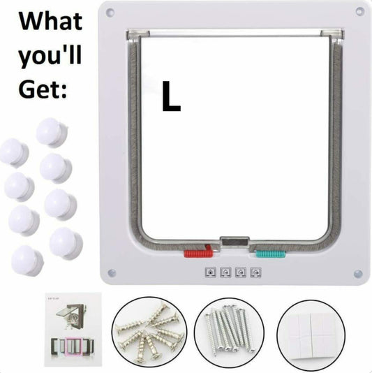 Pet Door Locking Small Medium Large Dog Cat Flap Magnetic White Frame 4 Way--21x20x6 - Door-Mounted Doors | Buy Online in UK