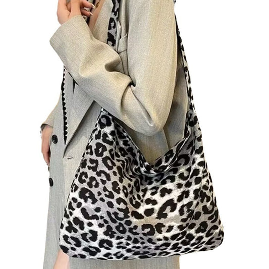 Women's Floral One-shoulder Canvas Leopard-print Shoulder Bag