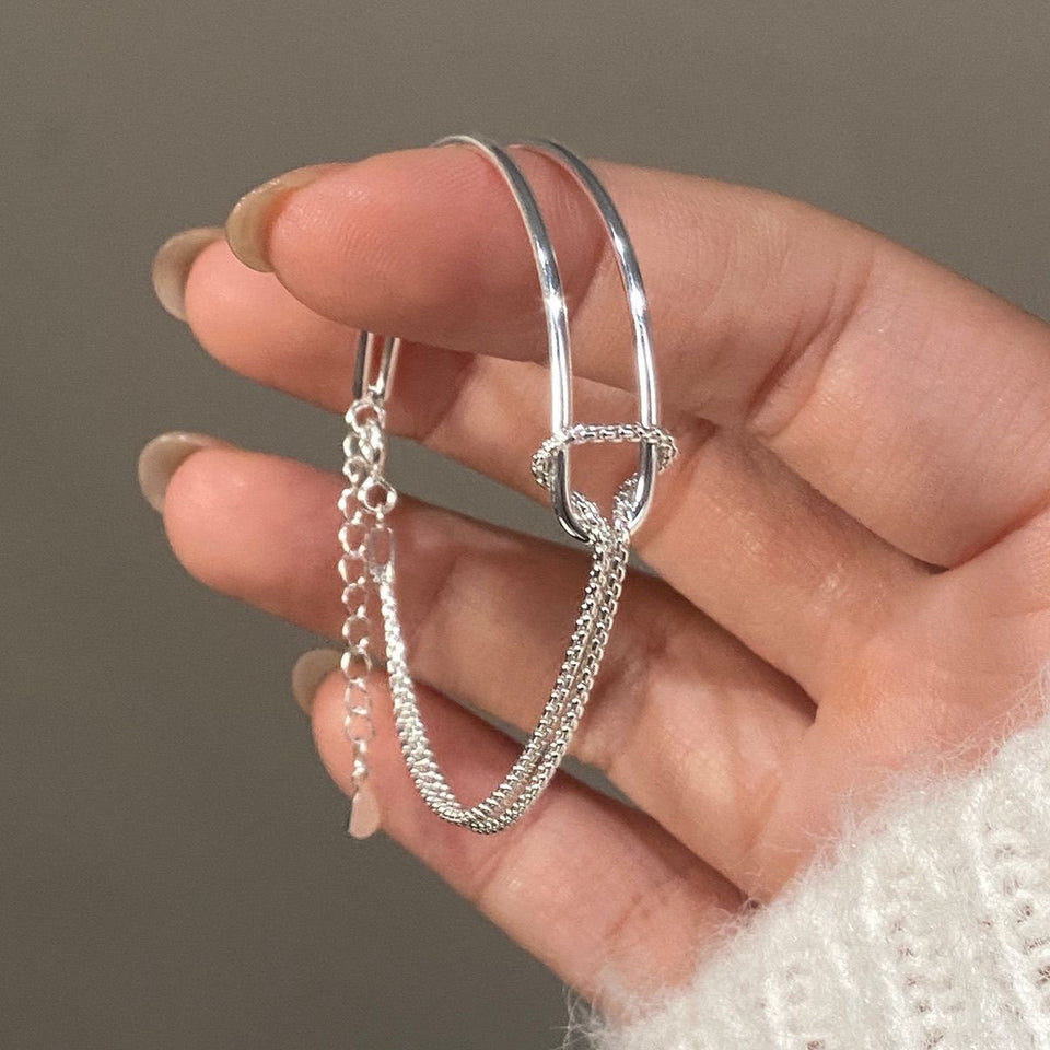 Geometric Knotted Half Bracelet for Women – Minimalist Open Cuff Bangle