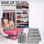 SINZUX 6 PCS Compression Packing Cubes, Black Extensible Ultralight Packing Cubes for Suitcases, Suitcase Organiser Bags Set, Travel Cubes Organiser Bags for Backpack Luggage