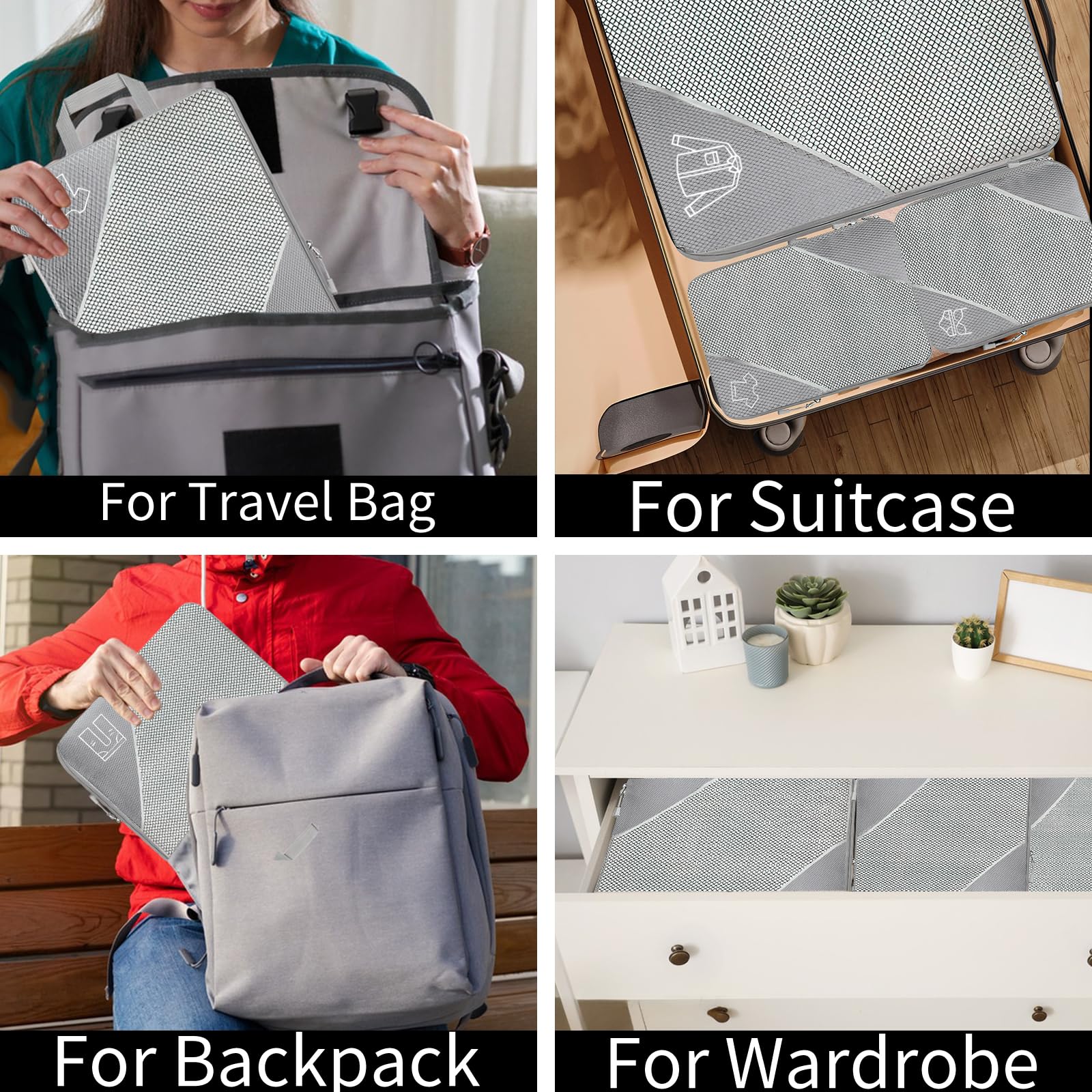 SINZUX 6 PCS Compression Packing Cubes, Black Extensible Ultralight Packing Cubes for Suitcases, Suitcase Organiser Bags Set, Travel Cubes Organiser Bags for Backpack Luggage