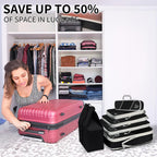 SINZUX 6 PCS Compression Packing Cubes, Black Extensible Ultralight Packing Cubes for Suitcases, Suitcase Organiser Bags Set, Travel Cubes Organiser Bags for Backpack Luggage