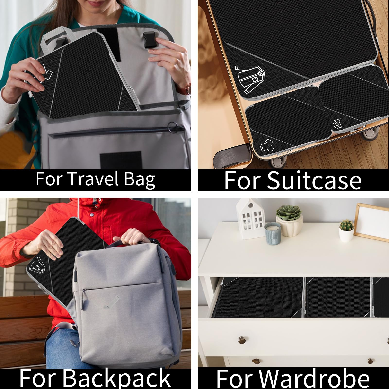 SINZUX 6 PCS Compression Packing Cubes, Black Extensible Ultralight Packing Cubes for Suitcases, Suitcase Organiser Bags Set, Travel Cubes Organiser Bags for Backpack Luggage