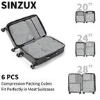 SINZUX 6 PCS Compression Packing Cubes, Black Extensible Ultralight Packing Cubes for Suitcases, Suitcase Organiser Bags Set, Travel Cubes Organiser Bags for Backpack Luggage