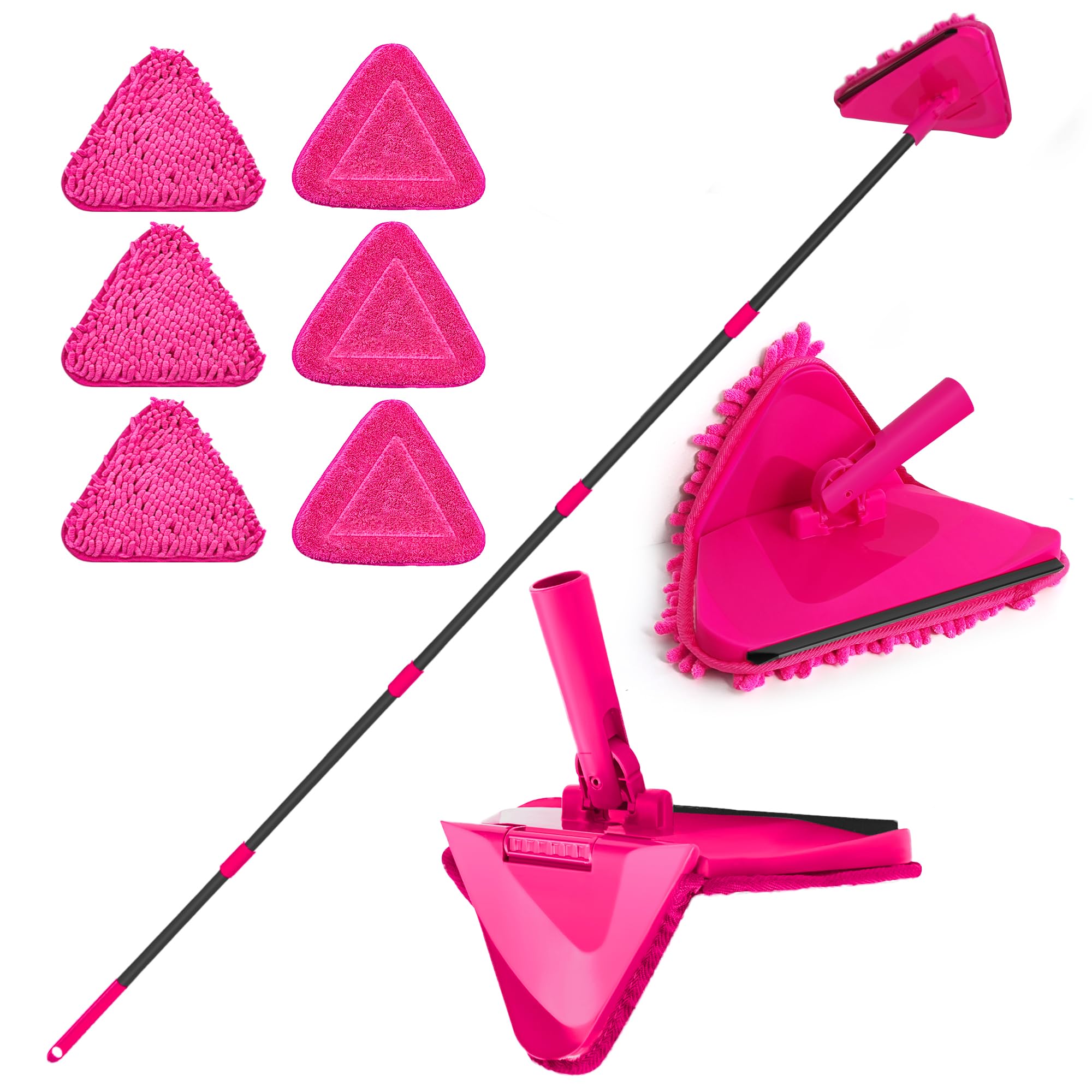JEHONN Wall Mop with Long Handle 202 cm, Upgraded 180° Collapsible Baseboard Cleaner Tool with Squeegee, Ceiling Duster with 3 Microfiber and 3 Chenille Pads for Cleaning Window, Cabinet (Yellow)