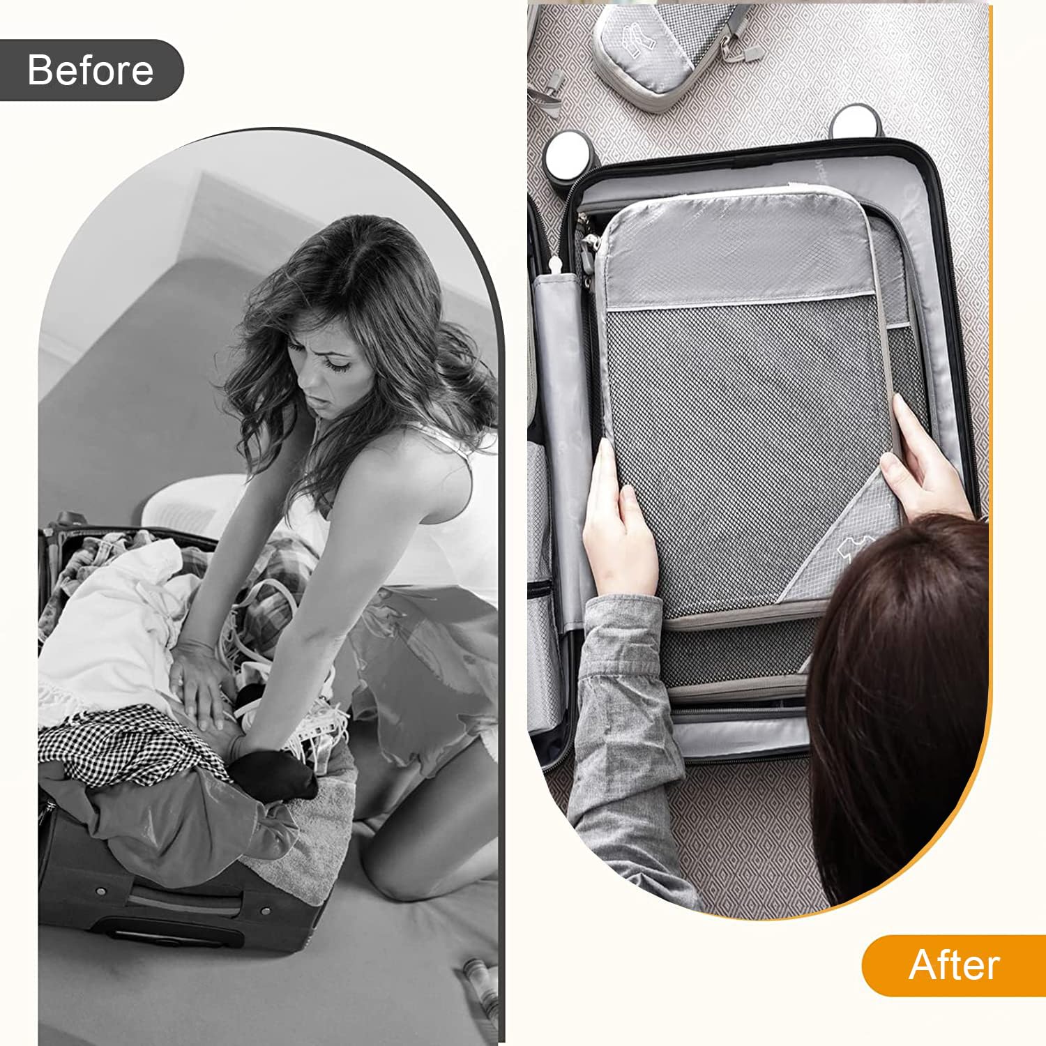 SINZUX 6 PCS Compression Packing Cubes, Black Extensible Ultralight Packing Cubes for Suitcases, Suitcase Organiser Bags Set, Travel Cubes Organiser Bags for Backpack Luggage