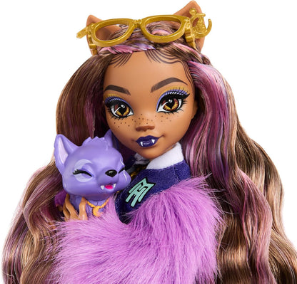 Monster High Clawdeen Wolf Doll with Pet Dog Crescent and Accessories like Backpack, Planner, Snacks and More, HRP65