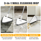 JEHONN Wall Mop with Long Handle 202 cm, Upgraded 180° Collapsible Baseboard Cleaner Tool with Squeegee, Ceiling Duster with 3 Microfiber and 3 Chenille Pads for Cleaning Window, Cabinet (Yellow)