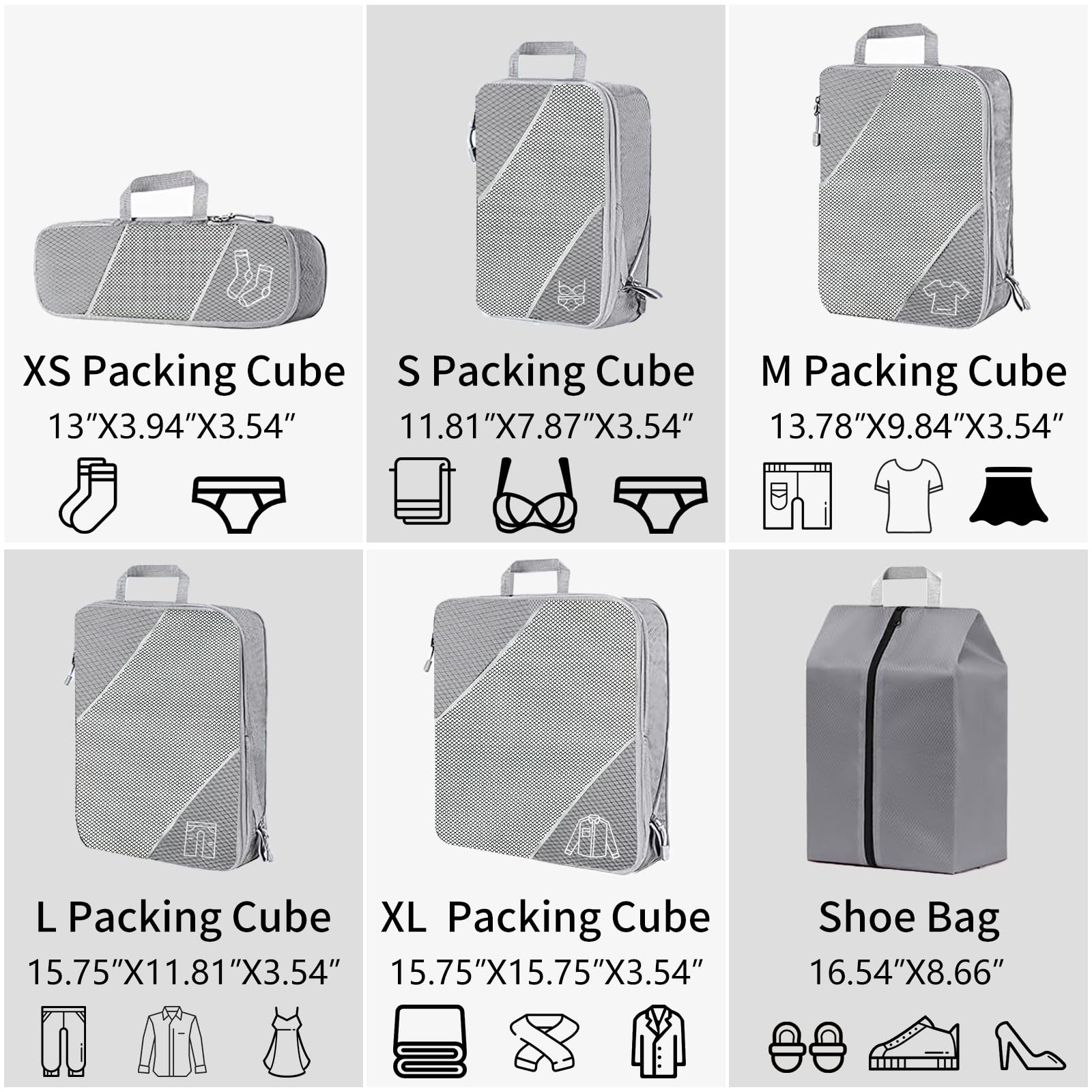 SINZUX 6 PCS Compression Packing Cubes, Black Extensible Ultralight Packing Cubes for Suitcases, Suitcase Organiser Bags Set, Travel Cubes Organiser Bags for Backpack Luggage